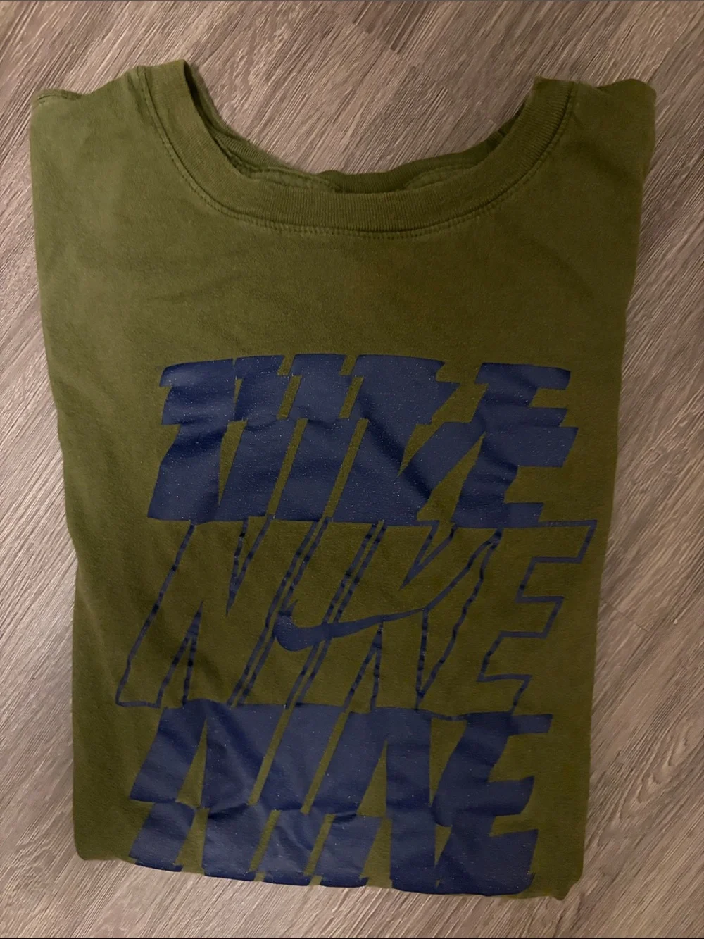 Nike Olive Green T-Shirt with Blue Graphic